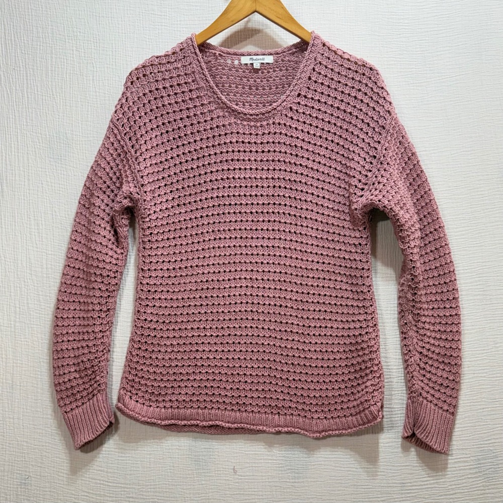 Madewell Crochet Sweater Womens XS Pink Open Knit Cotton Blend Pullover Layering